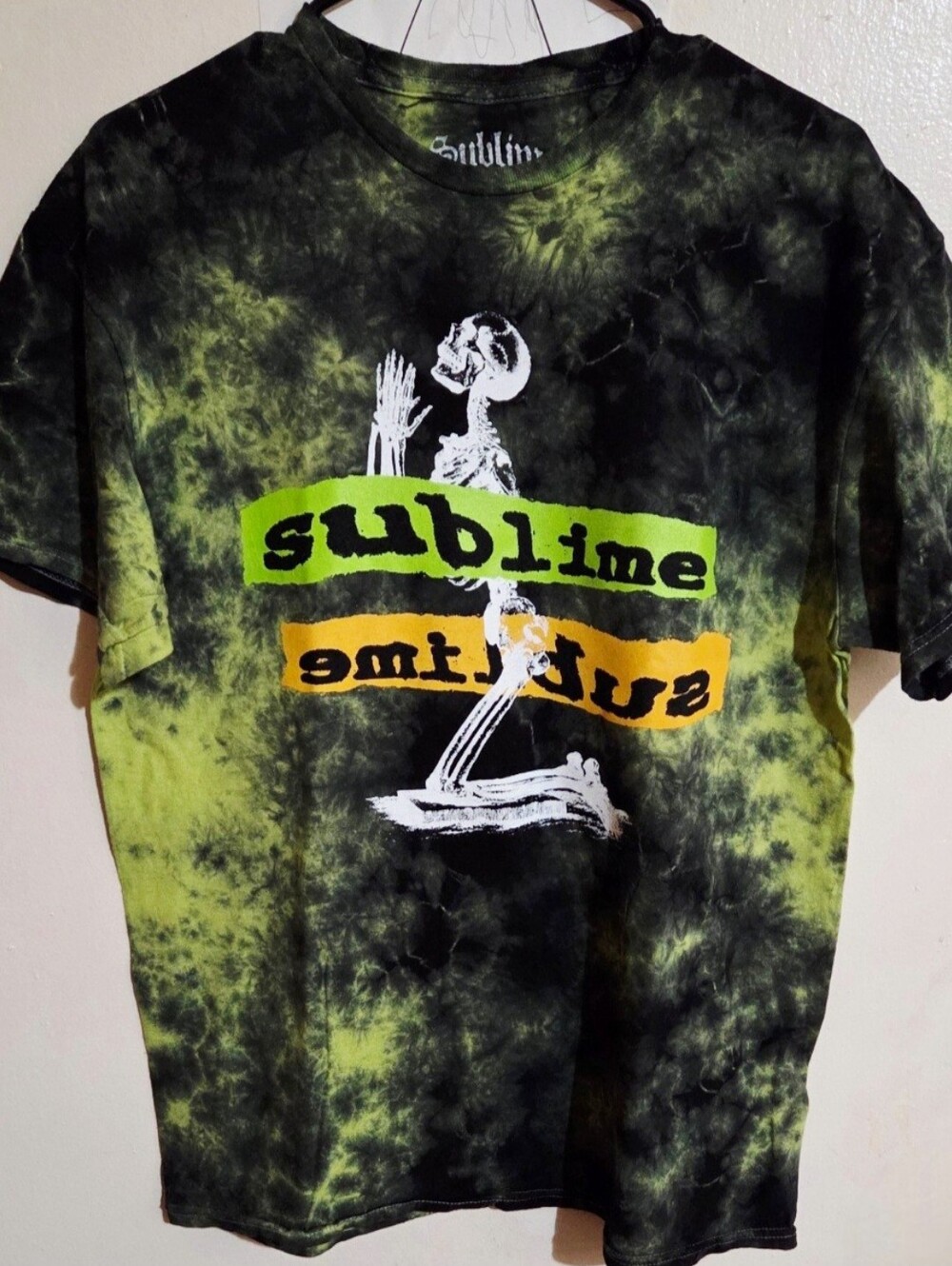 Sublime Black Neon Green Tie Dye Graphic Tee Size M NWOT